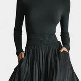 Selara Black High Neck Set with Flowing Pleated Skirt