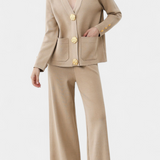 Aireen Classic Cardigan Set with Wide-Leg Trousers
