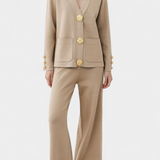 Aireen Classic Cardigan Set with Wide-Leg Trousers