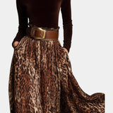 Chic Velvet Turtleneck Ensemble with Sophisticated Leopard Print Skirt