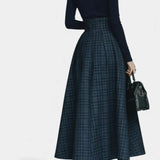 Angelika Night Blue High Neck Set with Checkered Skirt
