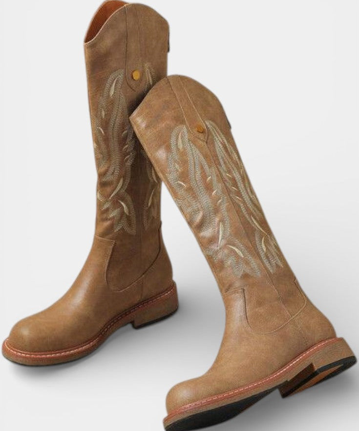 Violette Long Embroidered Boots Featuring Back Zipper