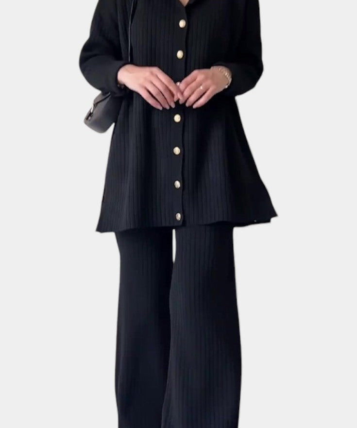 Striped Jacquard Knit Two-Piece Set with Thoughtful Design