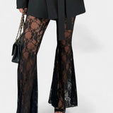 Demelza Set: Belted Blazer with Floral Lace Mermaid Trousers