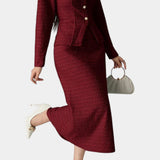 Véronique Two-Piece Tweed Ensemble – Round Neck Blouse with Midi Mermaid Skirt