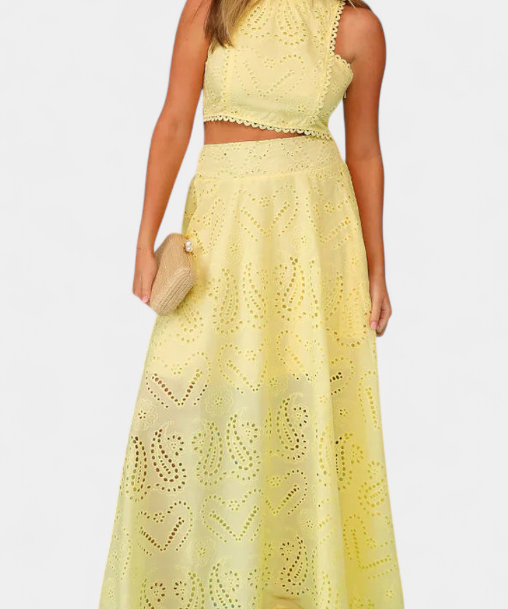 Danitza Floral Lace Two-Piece Set: Crop Top & Maxi Skirt