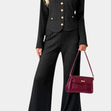 Nahia Minimalist Knit Top with Wide-Leg Pants Set