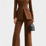 Elisabetta High-Collar Two-Piece Set with Wide-Leg Trousers