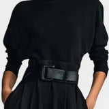 Erisen Black High Collar Ensemble with Straight Leg Trousers