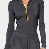 Azélina Dark Gray Set Featuring High Collar and Wide-Leg Trousers