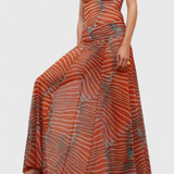 Silvina Set in Vibrant Psychedelic Wave Print with Flowing Midi Skirt