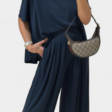 Trista Minimalist Modal Ensemble: Straight Top & Wide-Leg Pants