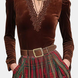 Shana Lace Ensemble with Red Checkered Skirt and Belt