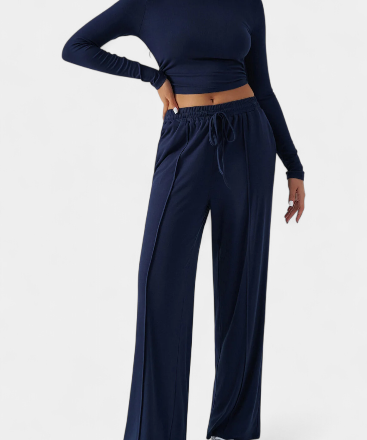 Celaen Elastic-Fit Viscose Yoga Set with Round Neck