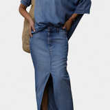 Apolonia Asymmetrical Denim Set with Long Skirt