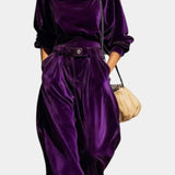 Riana Vintage Brown Velvet Hooded Ensemble with Relaxed Pants