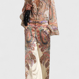 Elegant Paisley Print Ensemble with Charming Ruffled Blouse