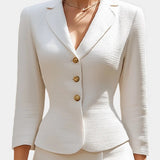 Natalina Chic Ecru Tailored Suit with Flowing Long Wrap Skirt