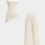 Pilarica Halter Neck Asymmetrical Top with Wide-Leg Pants Set