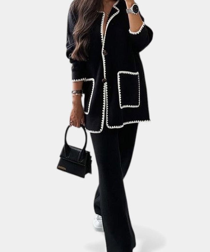 Xandra Two-Piece Ensemble: Trimmed Jacket and Casual Pants