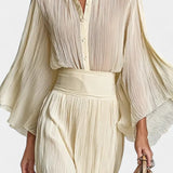 Valentine's Day Two-Piece Ensemble: High-Collar Pleated Top & Long Slit Skirt