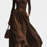 Fabia Dark Brown Turtleneck Ensemble with Corduroy Skirt