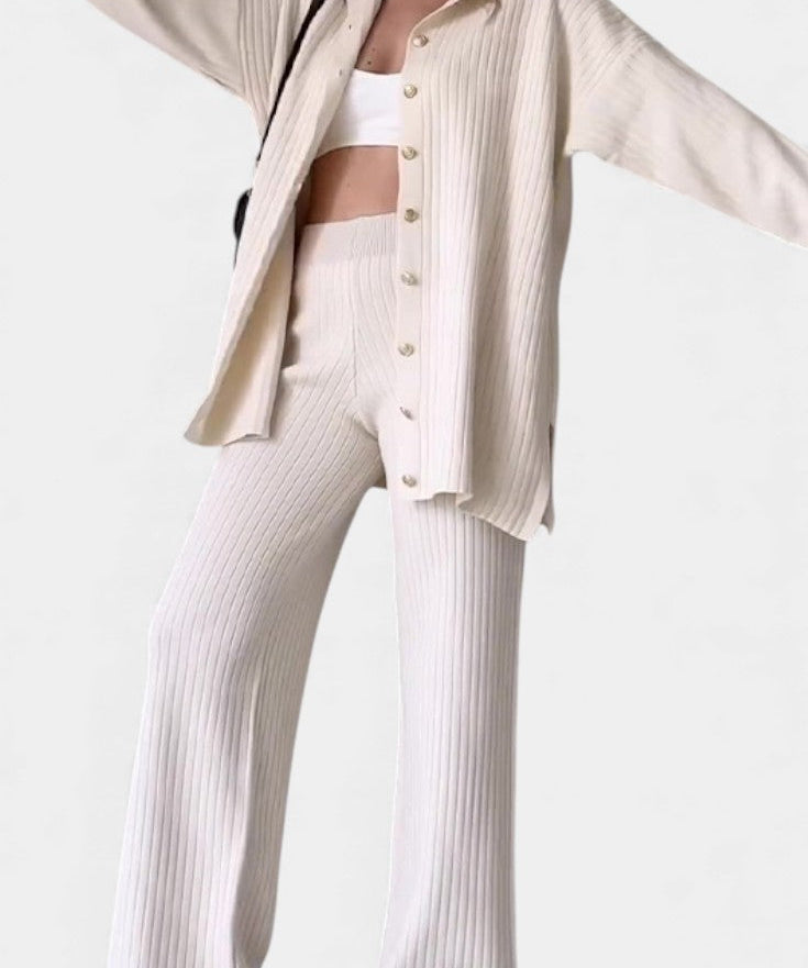 Striped Jacquard Knit Two-Piece Set with Thoughtful Design