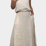 Meliora Linen-Cotton Set with Sleeveless Vest and Maxi Skirt