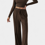 Celaen Elastic-Fit Viscose Yoga Set with Round Neck