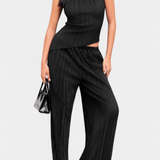 Pilarica Halter Neck Asymmetrical Top with Wide-Leg Pants Set