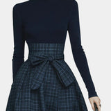 Angelika Night Blue High Neck Set with Checkered Skirt