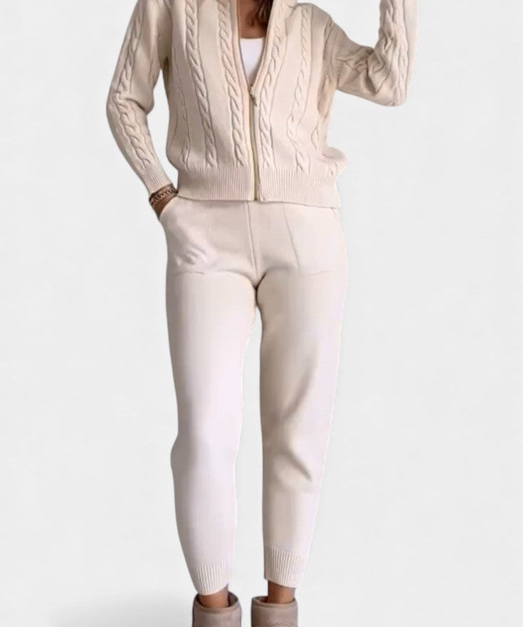 Perdita Cardigan & Twisted Jacquard Pullover Set - Casual Ensemble