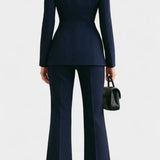 Elisabetta High-Collar Two-Piece Set with Wide-Leg Trousers