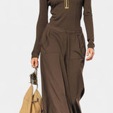 Azélina Dark Gray Set Featuring High Collar and Wide-Leg Trousers