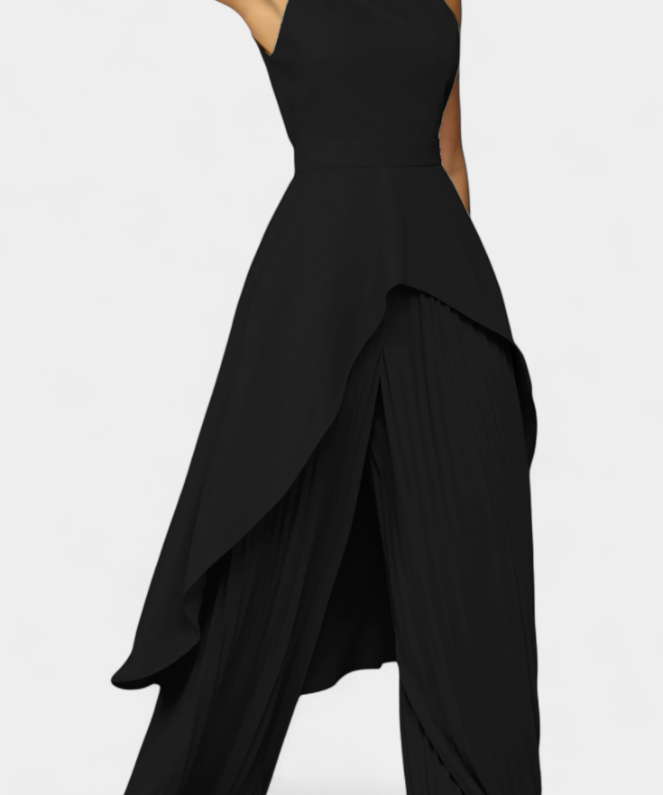 Chrysoula Asymmetrical Sleeveless Outfit with Pleated Trousers