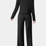 Nahia Minimalist Knit Top with Wide-Leg Pants Set