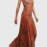 Silvina Set in Vibrant Psychedelic Wave Print with Flowing Midi Skirt