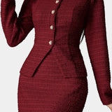 Véronique Two-Piece Tweed Ensemble – Round Neck Blouse with Midi Mermaid Skirt
