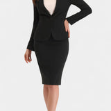 Komoren Chic Blazer and Pencil Skirt Ensemble with Notched Collar