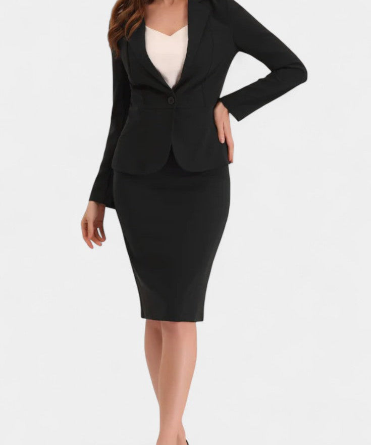 Komoren Chic Blazer and Pencil Skirt Ensemble with Notched Collar