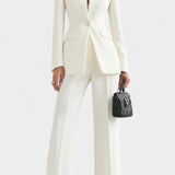 Elisabetta High-Collar Two-Piece Set with Wide-Leg Trousers