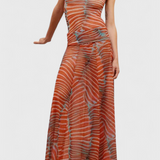Silvina Set in Vibrant Psychedelic Wave Print with Flowing Midi Skirt