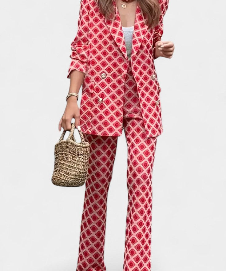 Nusa Tailored Blazer with High-Waisted Leopard Print Trousers