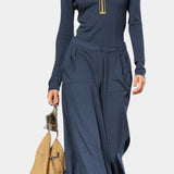 Azélina Dark Gray Set Featuring High Collar and Wide-Leg Trousers