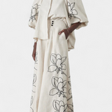 Helen Puff Sleeve Blouse & Wide-Leg Floral Linen Pants Set