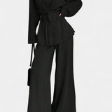 Amy V-Neck Blazer and Flared Pants Set