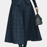 Angelika Night Blue High Neck Set with Checkered Skirt