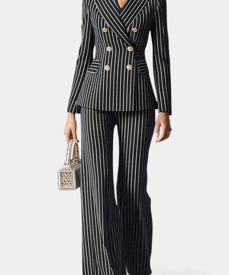 Chic Striped Double-Breasted Tailored Set - Mahé
