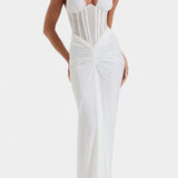 Angelina Mesh Corset Halter with Gathered Maxi Skirt Ensemble