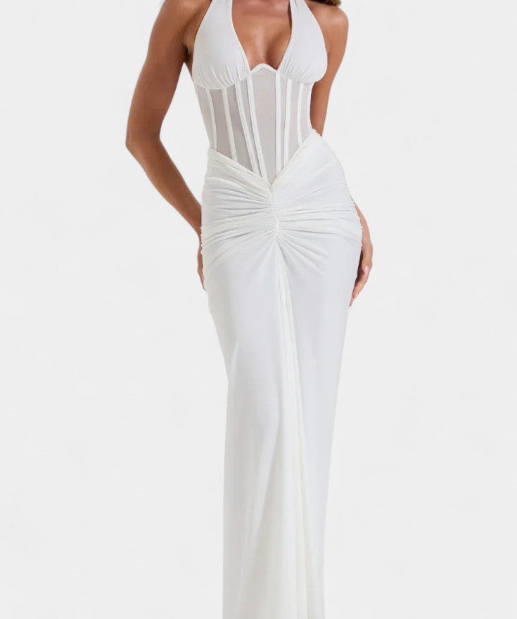 Angelina Mesh Corset Halter with Gathered Maxi Skirt Ensemble